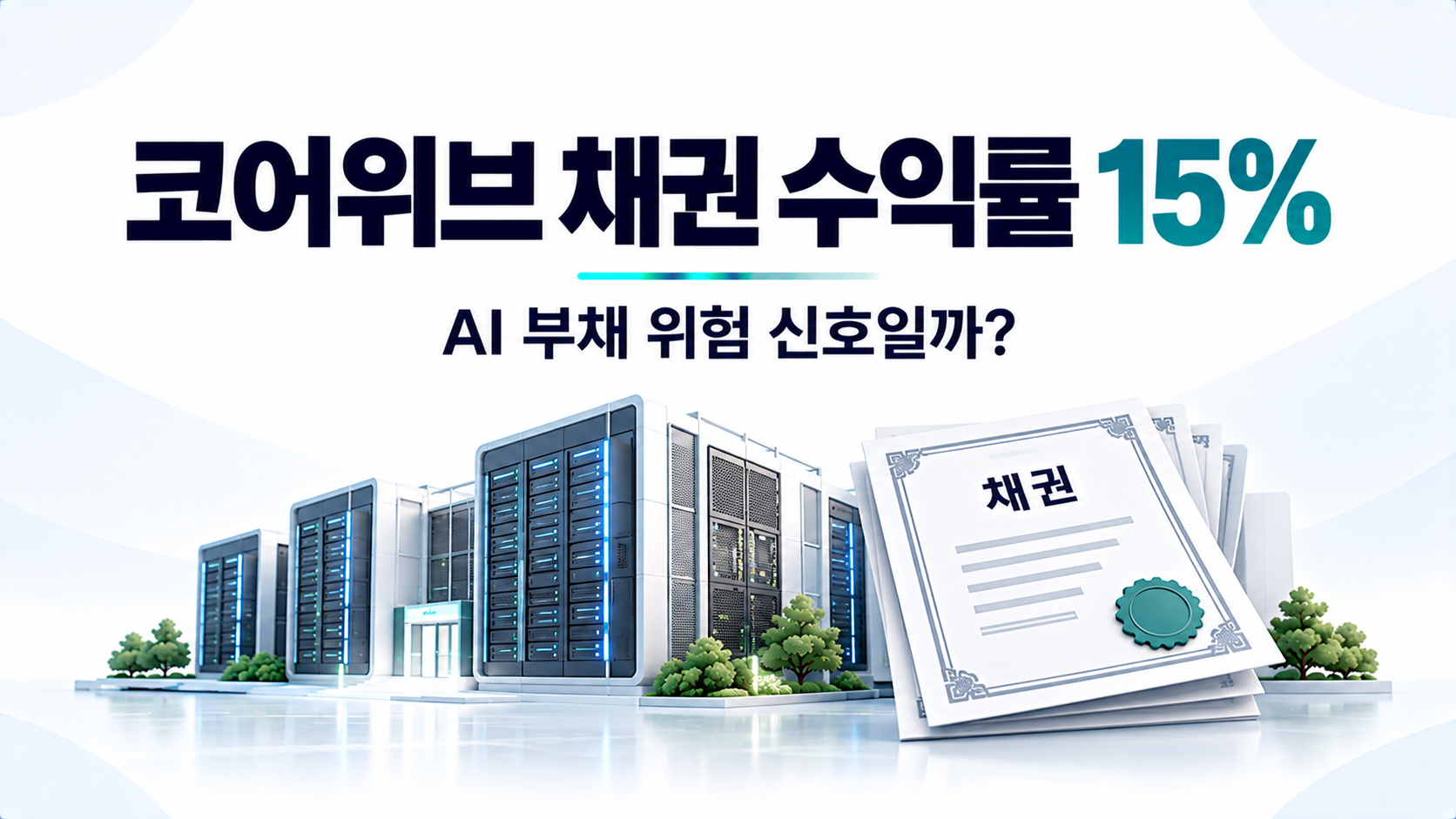 코어위브 채권 수익률 15%와 AI 부채 위험을 설명하는 이미지